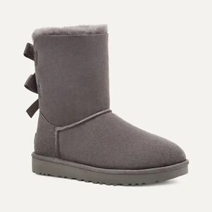 UGG Gray Mid-Calf Boots with Fuzzy Trim and Soft Material